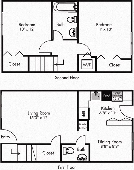 a floor plan of a house with two bedrooms and a living room
